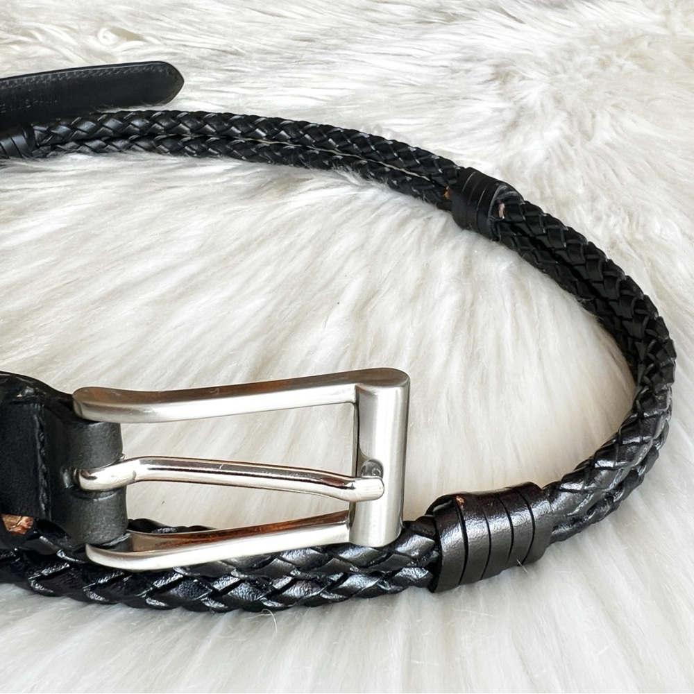 TOMMY BAHAMA Braided Black Leather Belt • Modern Western Boho Minimalist